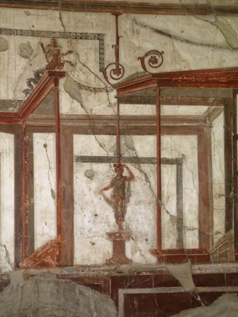 VI.17, Herculaneum. May 2004. Detail of painted figure from north wall of triclinium.
Photo courtesy of Nicolas Monteix.